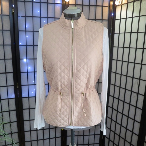 Blush Pink Grey Zippered Cinch Waist Quilted Chore Vest Size 0 (4/6) US Medium - Picture 2 of 10